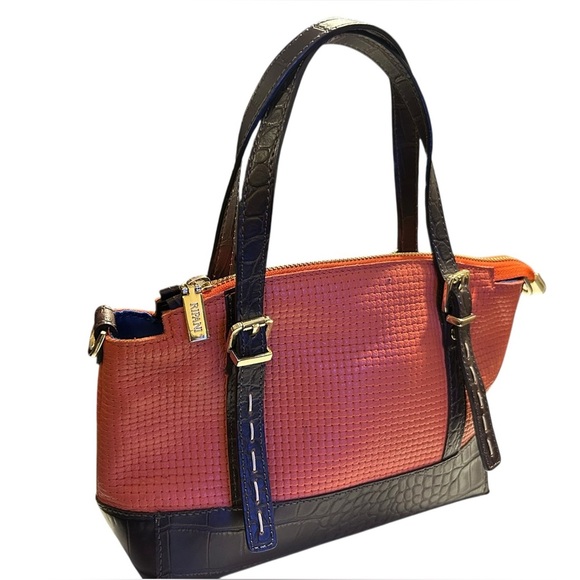 Ripani Brown Croc Embossed and Orange Satchel Bag Made in Italy - Picture 5 of 6